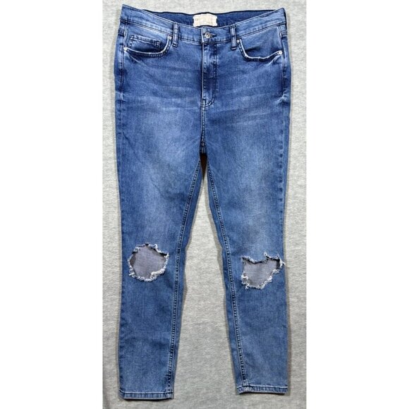 Free People Distressed Skinny Jeans 32 R Women's Denim Pants Blue - Picture 1 of 5